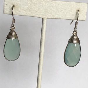 Faceted Tear Drop Blue Chalcedony in Sterling Earrings